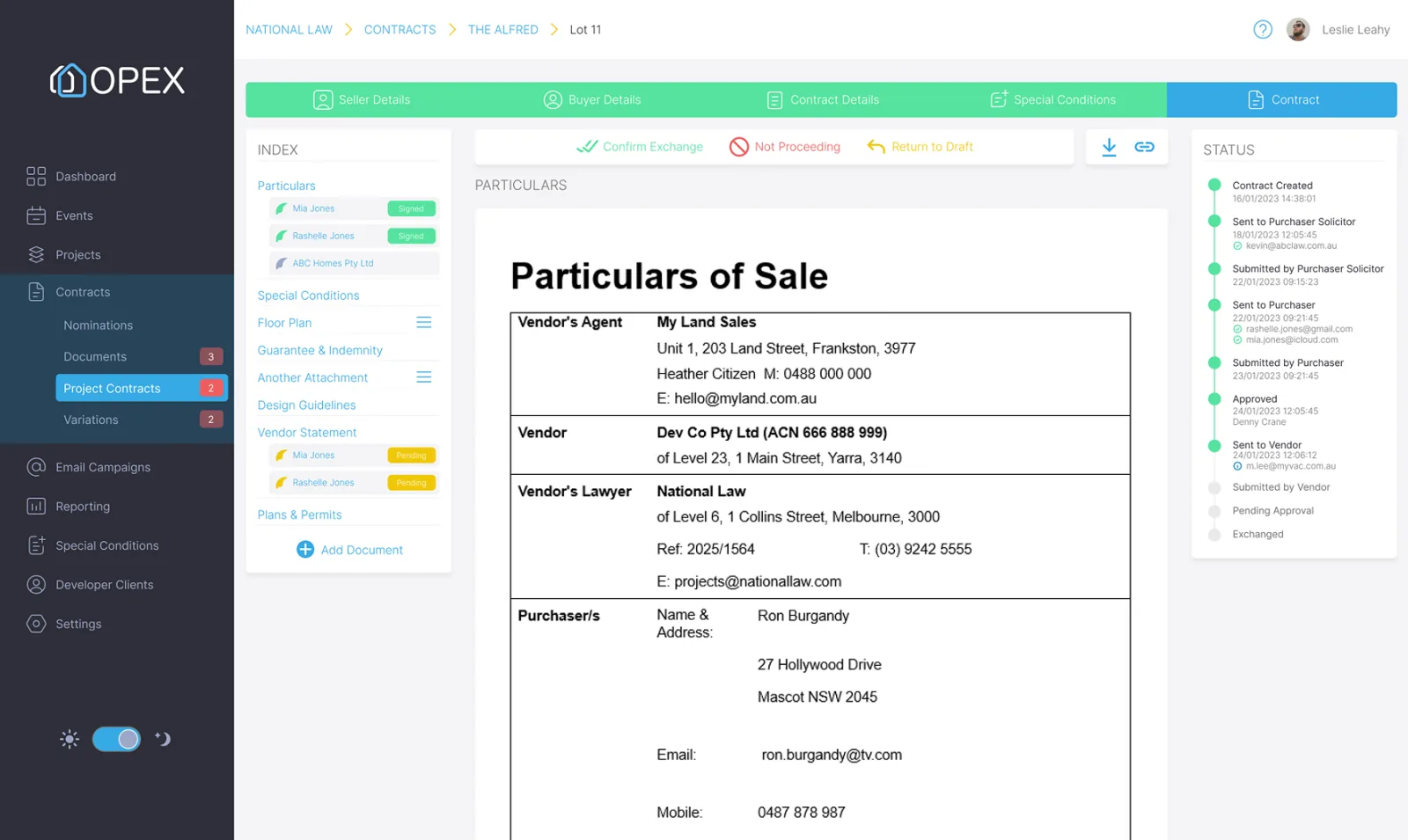 A buyer contract in OPEX with its current status